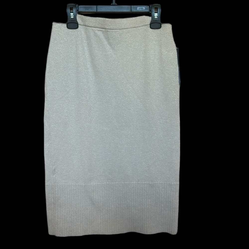 Broadway 38 beige sparkly sweater knit waistband skirt size L